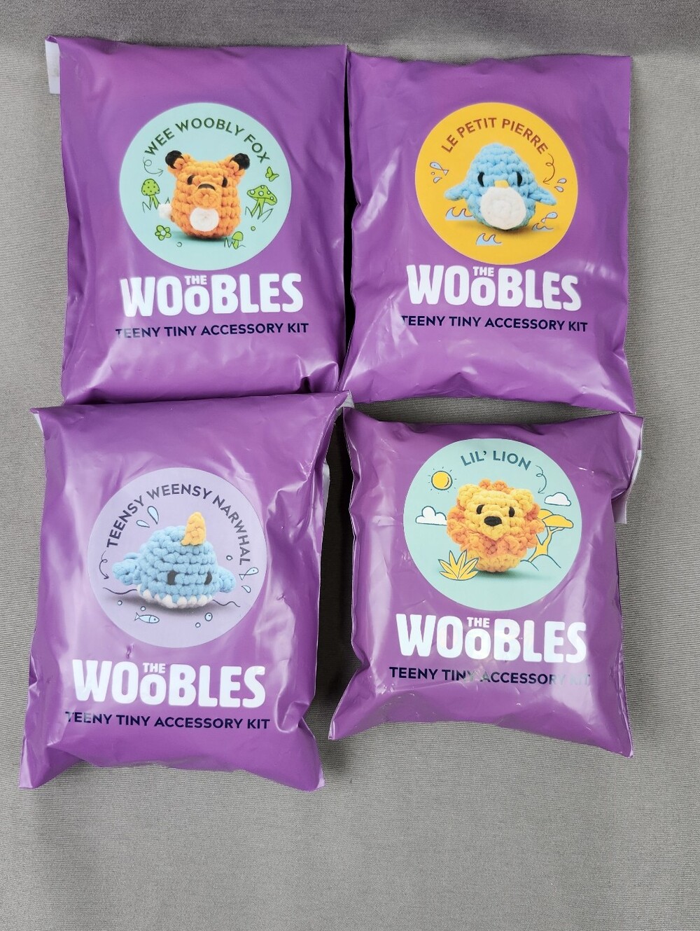 Woobles TEENY TINY Accessory Kit Lot Of 4 - Narwhal, Lion, Pierre, Fox *Read*